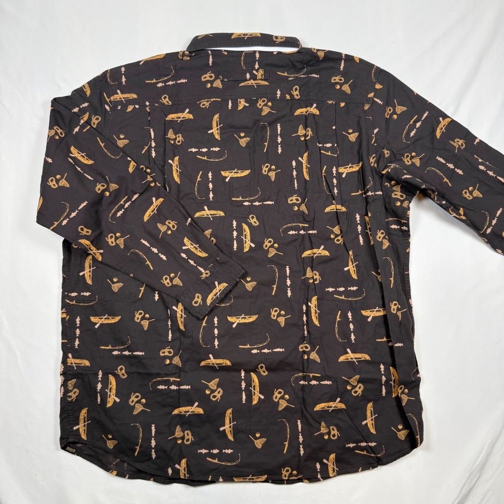 Duluth Trading Co Free Swingin Flannel Shirt Mens 2XL Brown Fishing Canoe NWOT